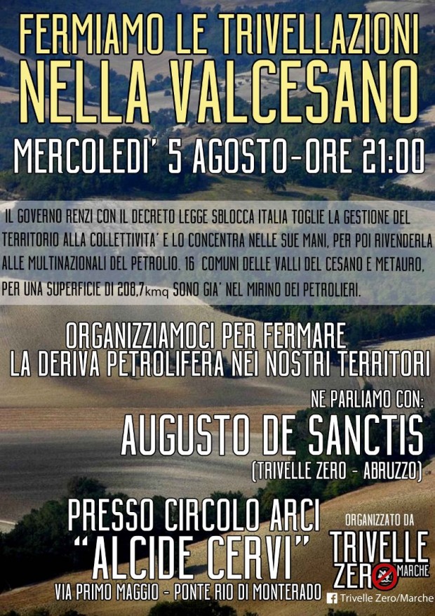 “Fermiamo le trivellazioni nelle valli del Cesano e Metauro”, incontro a Ponte Rio