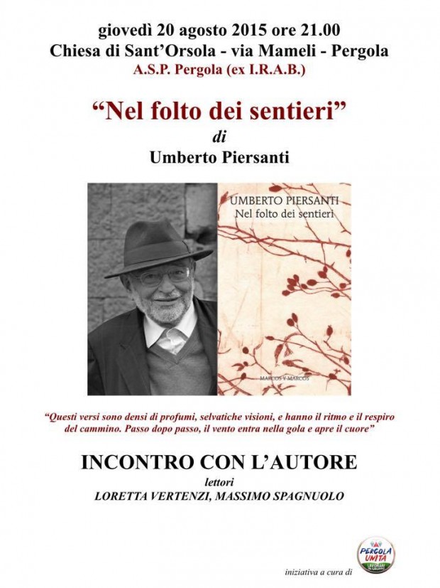 A Pergola il poeta Umberto Piersanti presenta “Nel folto dei sentieri”