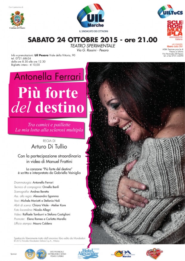 A Pesaro “Più forte del destino – tra camici e pailette la mia lotta alla sclerosi multipla” con Antonella Ferrari