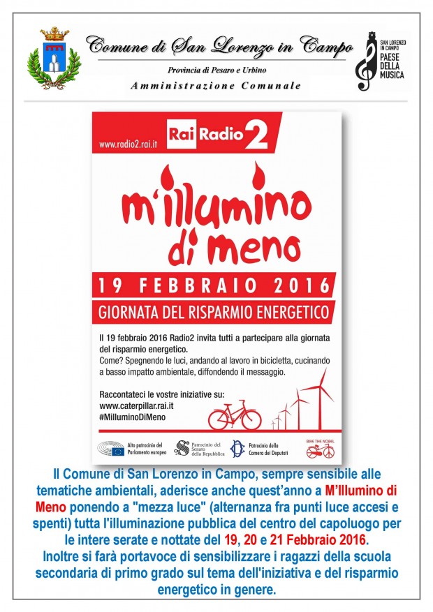 Il Comune di San Lorenzo in Campo aderisce a M’Illumino di Meno