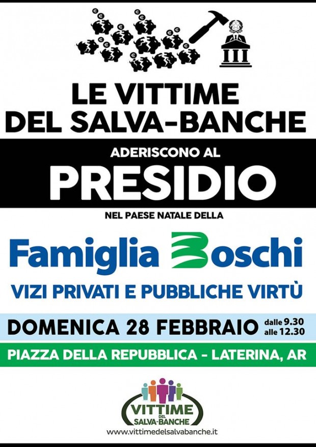 “Le vittime del salva-banche”, domenica il Fap nel paese del ministro Boschi