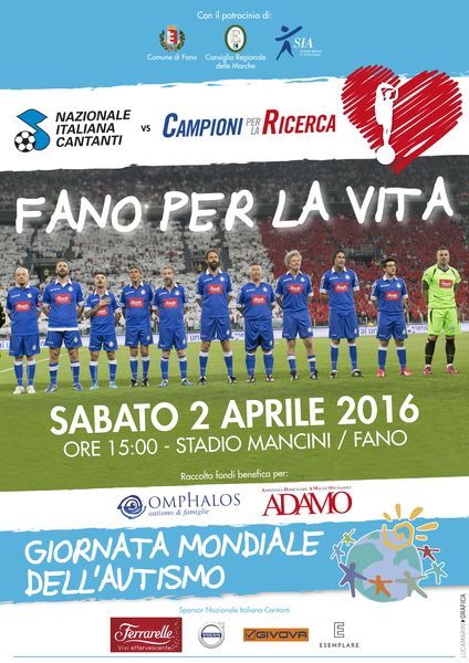 “Fano per la Vita”, il 2 aprile partita del cuore della Nazionale cantanti