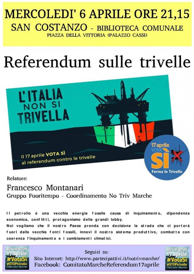 Referendum sulle trivelle, se ne parla a San Costanzo