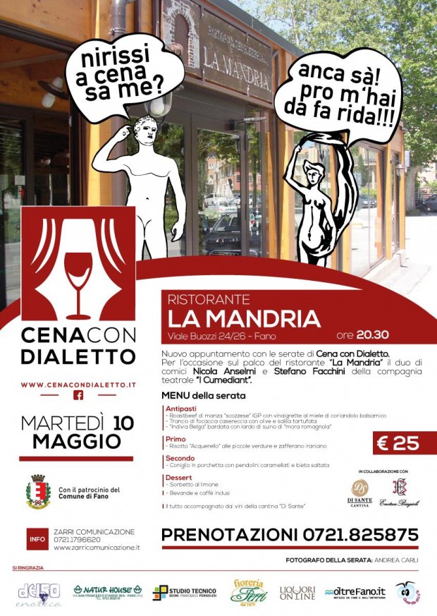 Stasera al ristorante La Mandria torna l’appuntamento con ‘Cena con dialetto’
