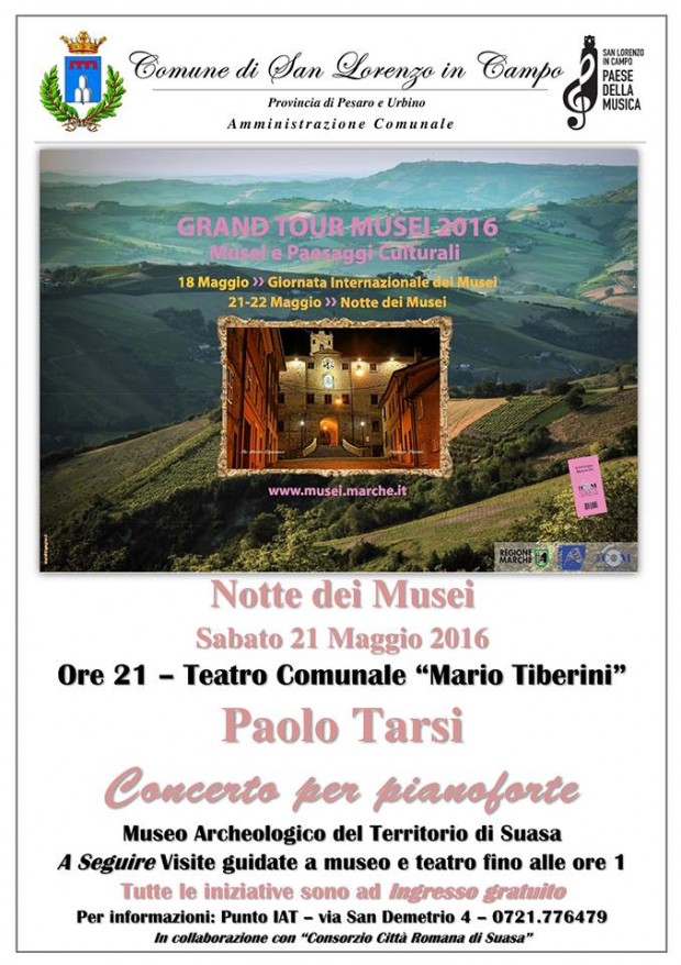 San Lorenzo in Campo, nel Paese della Musica Notte dei Musei accompagnata dal concerto del talentuoso Paolo Tarsi