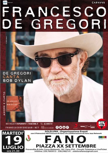 Il 19 luglio a Fano Francesco De Gregori in concerto