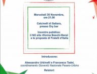 A Calcinelli incontro “Il No alla riforma Boschi-Renzi e le proposte di Fratelli d’Italia”