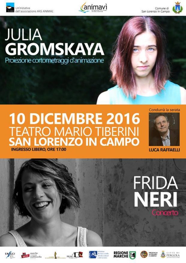 Cortometraggi d’animazione e musica, Julia Gromskaya e Frida Neri al teatro di San Lorenzo in Campo