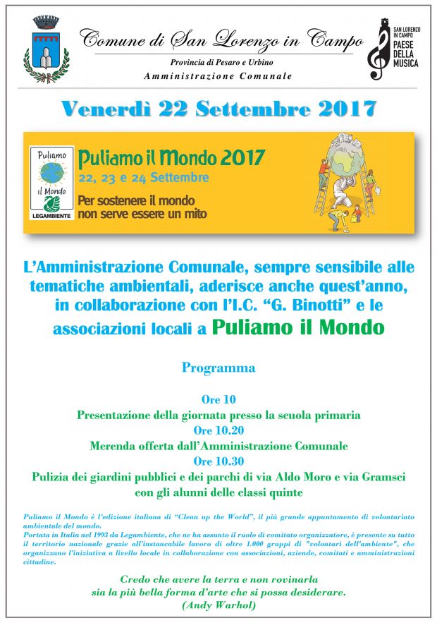 A San Lorenzo in Campo Amministrazione comunale e scuole insieme per “Puliamo il Mondo”