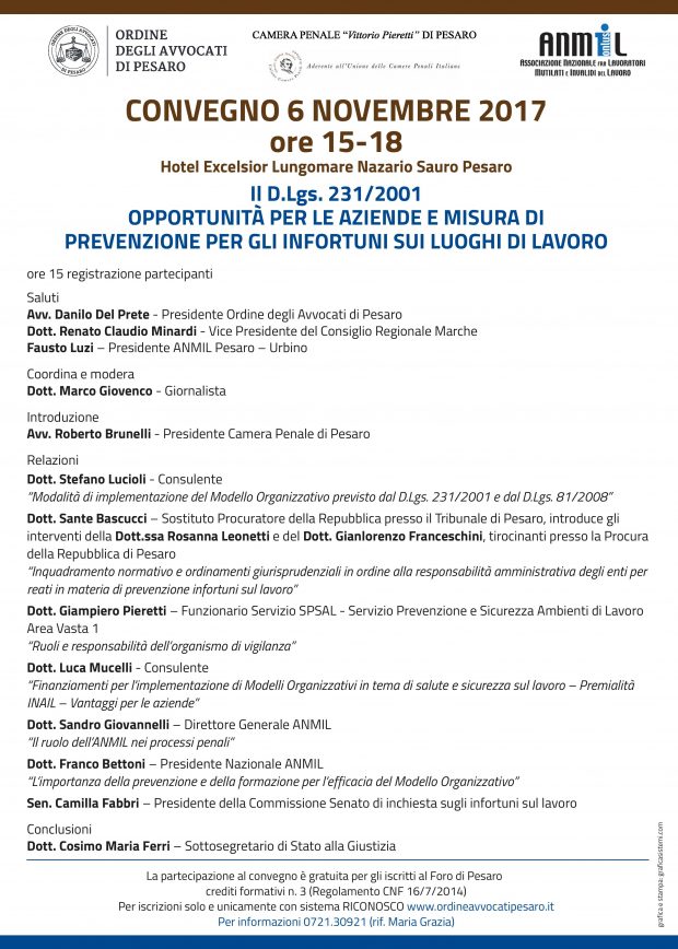 Sicurezza sul lavoro, prevenire i reati di omicidio colposo e lesioni gravi: convegno a Pesaro