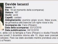 Fano, scomparso ragazzo di 19 anni