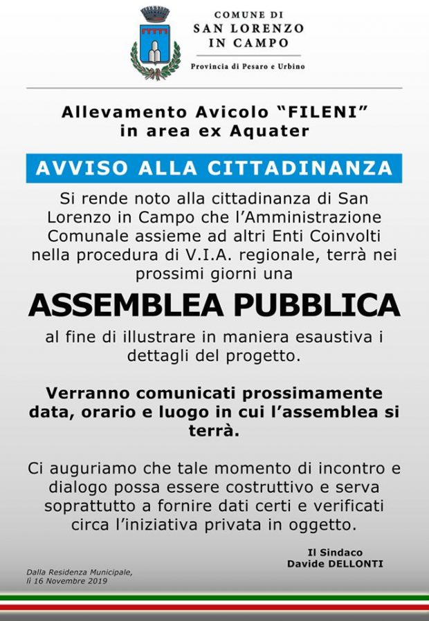Allevamento Fileni, Comune ed enti coinvolti organizzano assemblea pubblica
