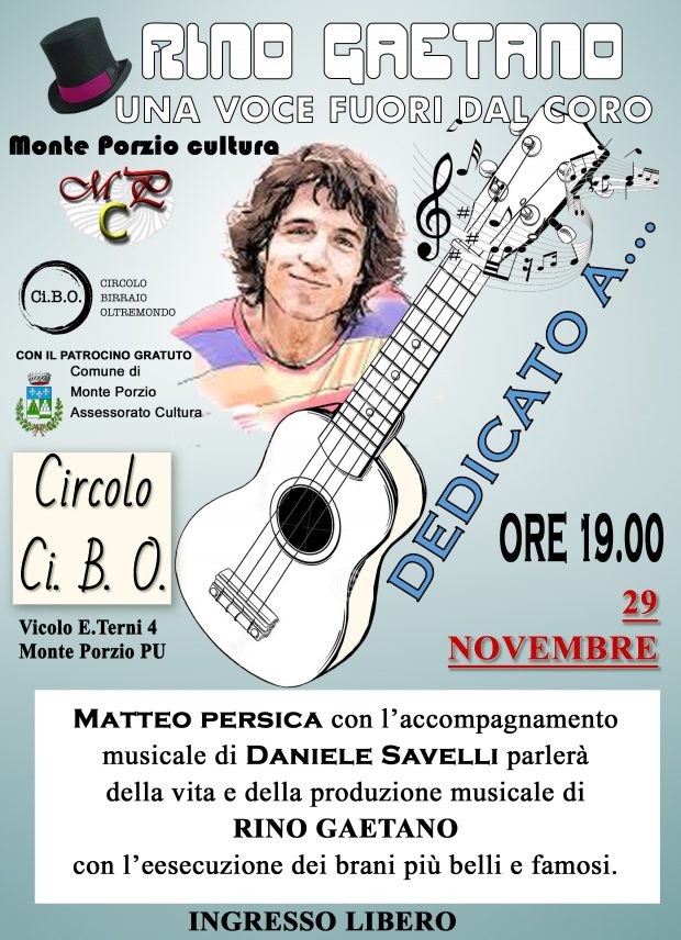 ‘Rino Gaetano. Essenzialmente Tu’: presentazione del libro e musica al circolo Ci.B.O.