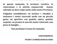 Confcommercio Pesaro Urbino: “Sosteniamo gli esercenti anche con un piccolo gesto, non perdiamo il senso di comunità”