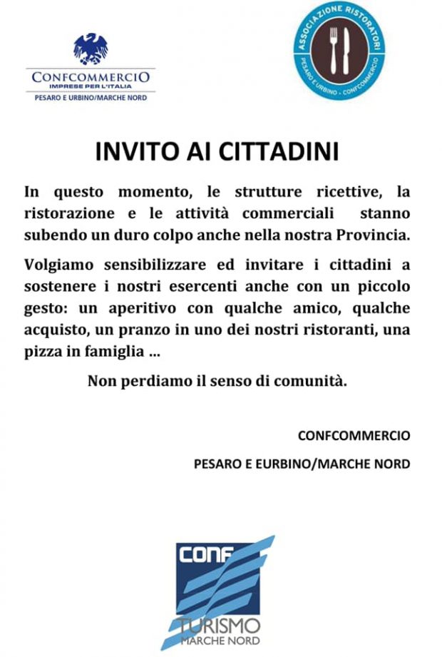 Confcommercio Pesaro Urbino: “Sosteniamo gli esercenti anche con un piccolo gesto, non perdiamo il senso di comunità”