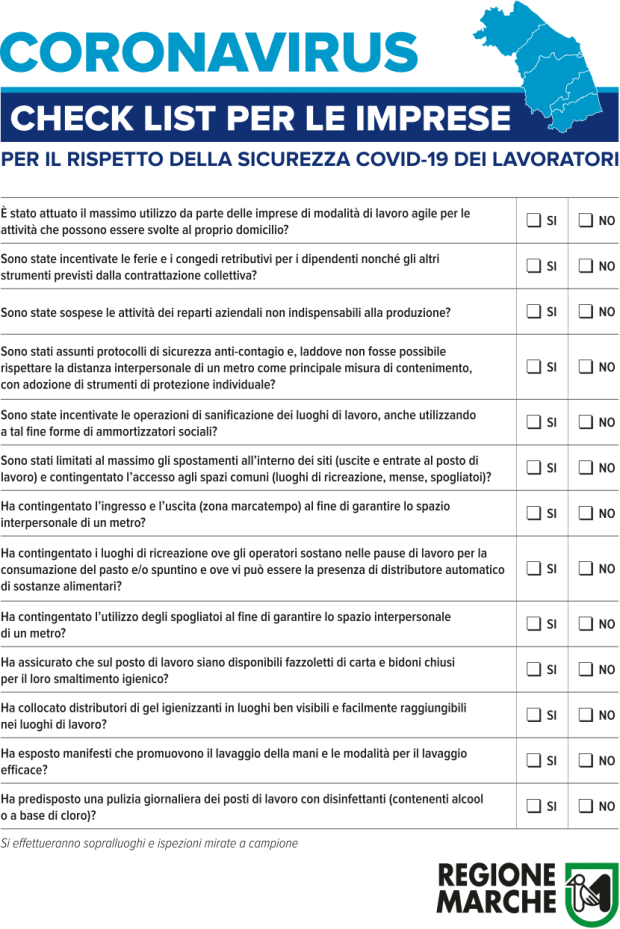 Coronavirus, rispetto sicurezza lavoratori nelle imprese: controlli da parte della Regione Marche