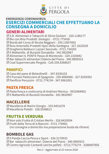 Coronavirus, nuovo servizio a Pergola: consegna della spesa a domicilio