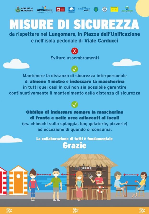 Marotta, zona mare: obbligo di indossare mascherina nei pressi dei locali