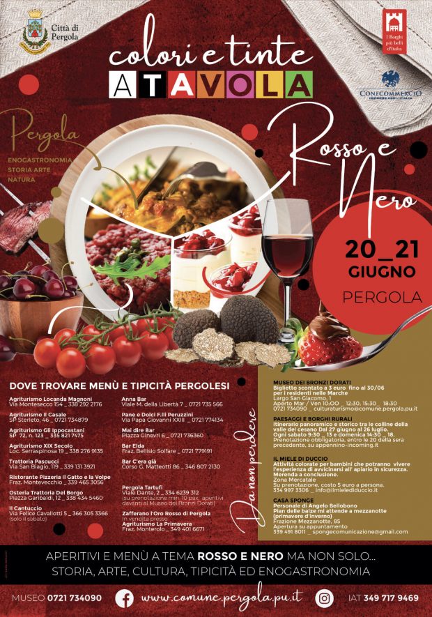 A Pergola secondo weekend di Colori e Tinte a tavola. Menù a tema, visite, mostre, degustazioni, laboratori: il piacere di fare il turista sotto casa