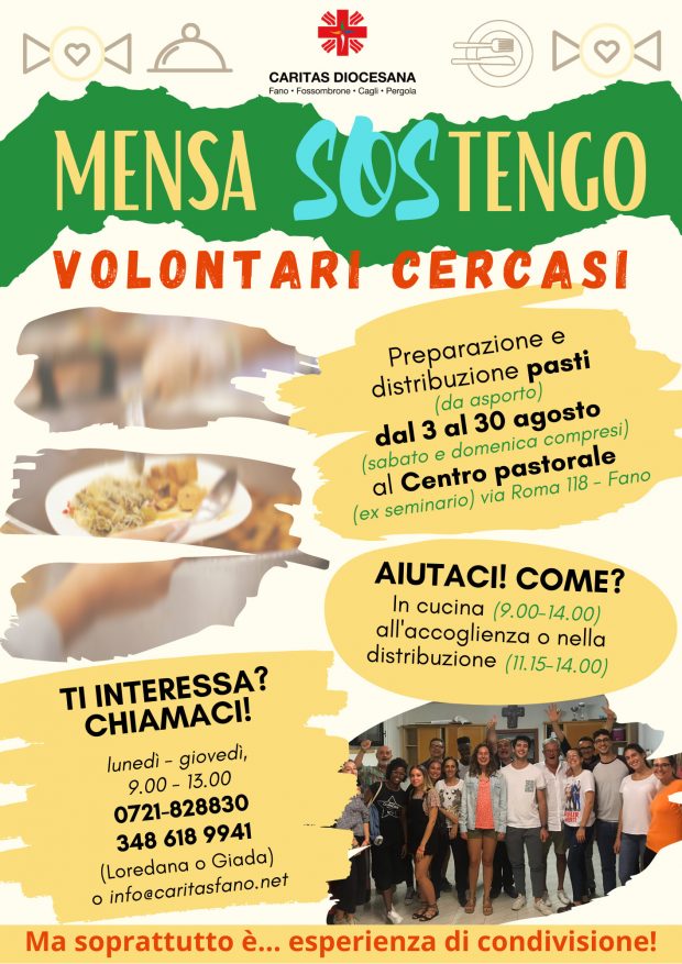 Apre la mensa SOStengo, per agosto Caritas attiva servizio di pasti da asporto per persone impoverite dal Covid