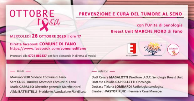 Fano, prevenzione tumore al seno: mercoledì diretta Facebook con Unità di Senologia Marche Nord