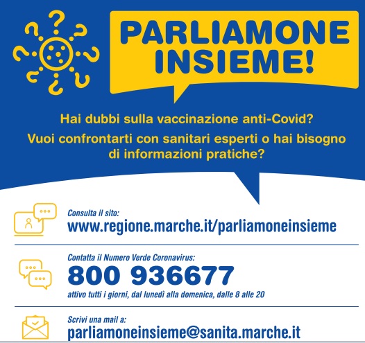 Covid-19, Regione Marche e Asur insieme nei capoluoghi di provincia con la campagna ‘Parliamone insieme’