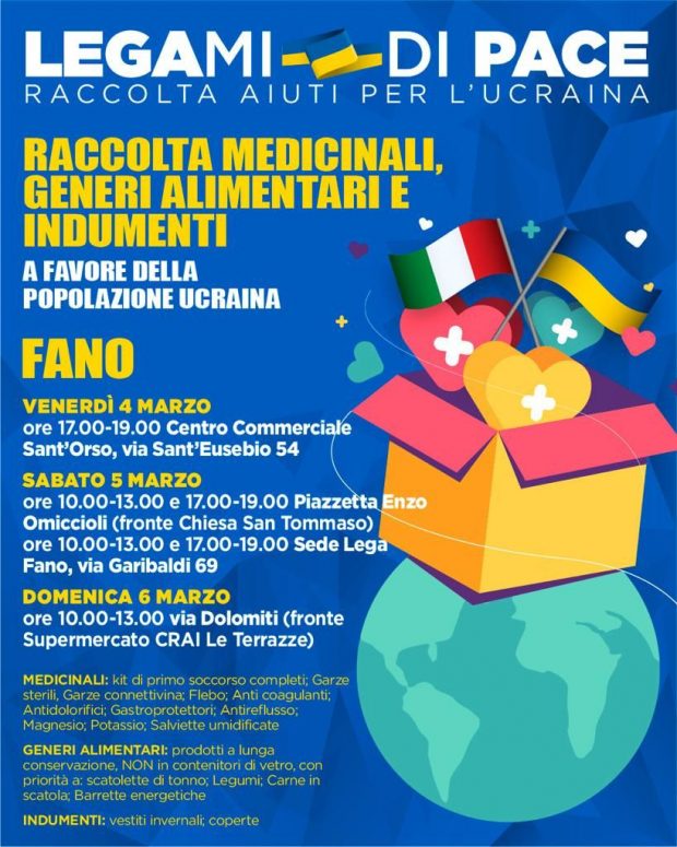 Lega Fano attiva per “legami di pace”: dal 4 al 6 marzo raccolta aiuti per l’Ucraina