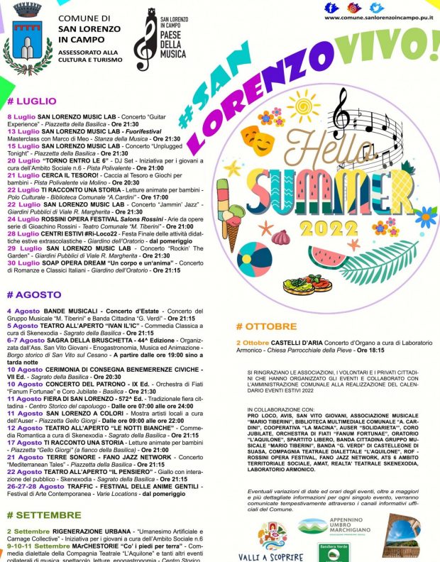 Musica, teatro, appuntamenti per bambini e Festival Marchestorie: decolla l’estate a San Lorenzo in Campo