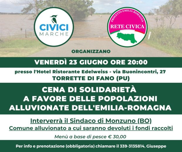 Cena di beneficenza a Torrette di Fano per gli alluvionati dell’Emilia-Romagna
