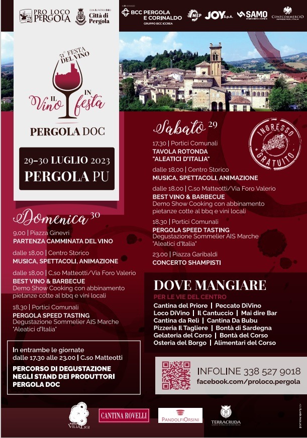 Nel weekend a Pergola la 51esima Festa del Vino