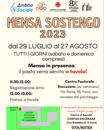 Fano, da sabato 29 luglio a domenica 27 agosto riprende la mensa SOStengo