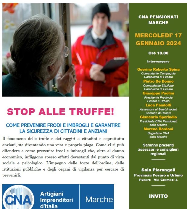 Truffe e raggiri, mercoledì 17 iniziativa a Pesaro di CNA Marche e CNA pensionati