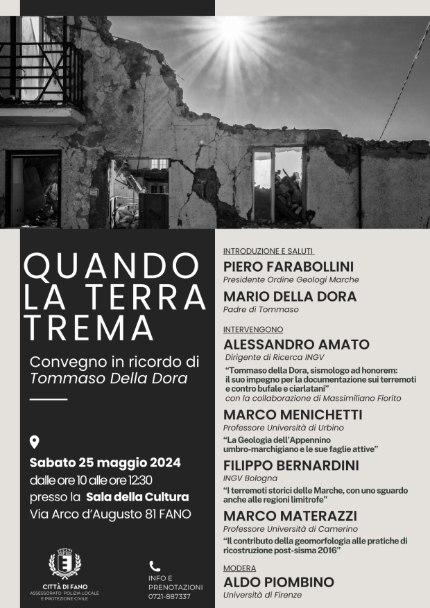 Fano, convegno “Quando la terra trema” in ricordo di Tommaso Della Dora