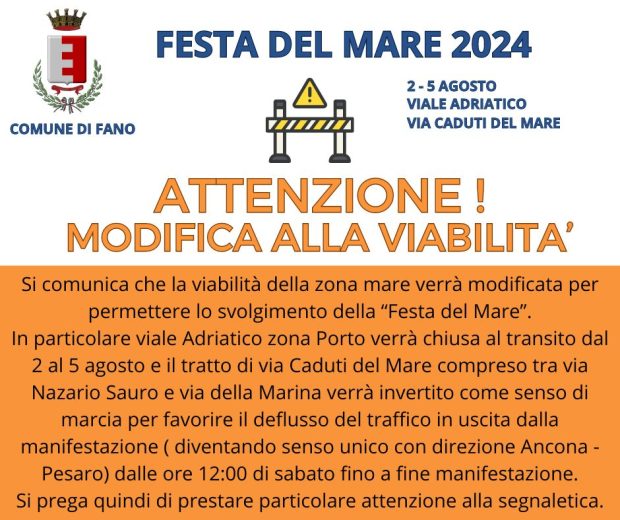 Festa del Mare Fano, modifiche alla viabilità