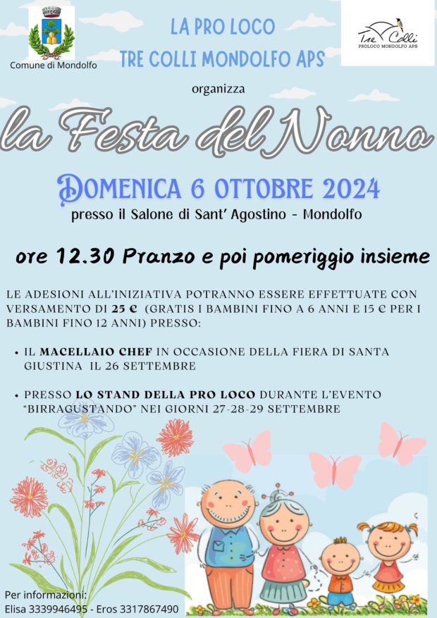 Mondolfo, la pro loco Tre Colli organizza domenica 6 ottobre la “Festa dei nonni”