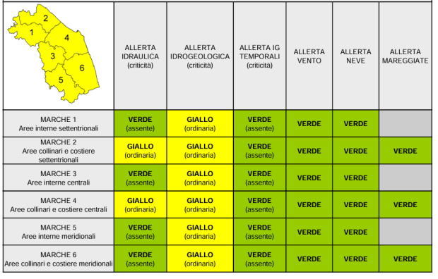 Marche, nuova allerta gialla per la giornata di domani