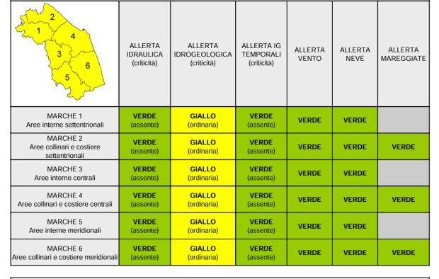 Protezione Civile Marche: emanata nuova allerta gialla