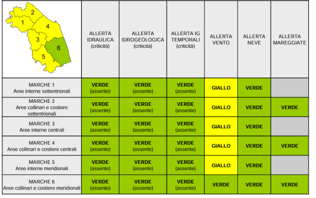 Marche, allerta meteo gialla per il vento forte tra stasera e domani