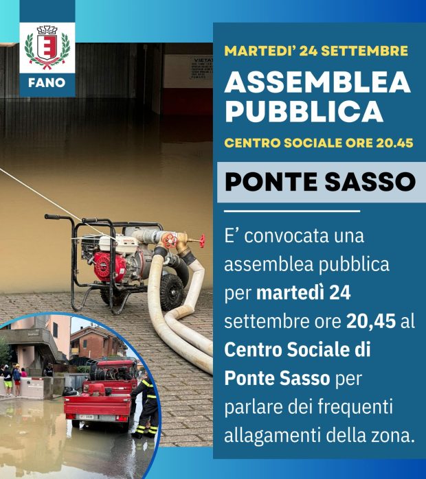 Fano: allagamenti a Ponte Sasso, la Giunta convoca un’assemblea pubblica 