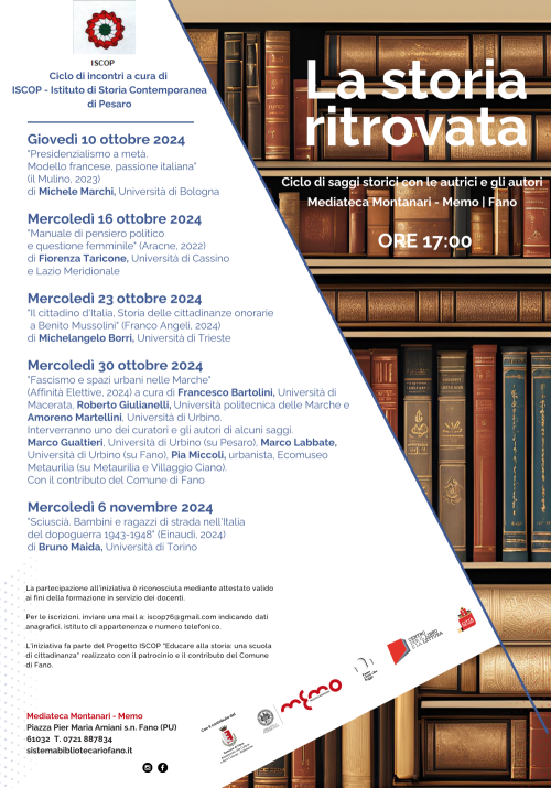 Dal 10 ottobre alla MeMo di Fano torna la rassegna di saggistica ‘La storia ritrovata’