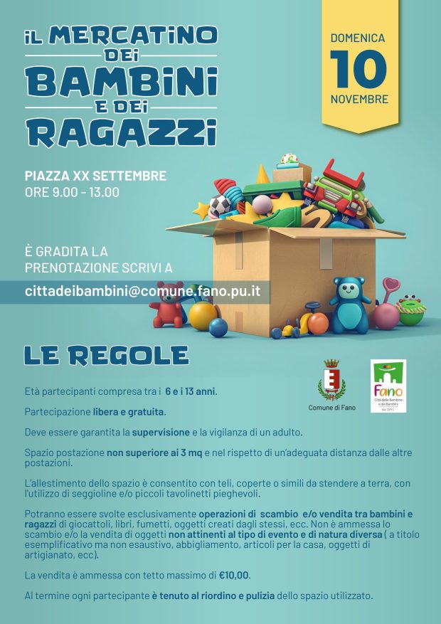 Fano, domenica il mercatino per bambini e ragazzi