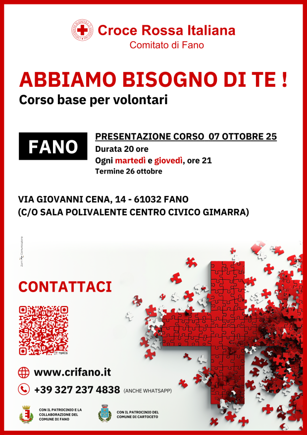 Nuovo corso base per aspiranti volontari organizzato dal comitato di Fano di Croce Rossa Italiana