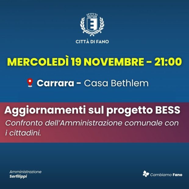 Fano, un incontro pubblico a Carrara sul progetto BESS