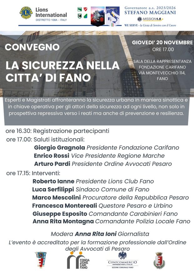 Lions e Confcommercio insieme per il convegno “La Sicurezza nella Città di Fano”