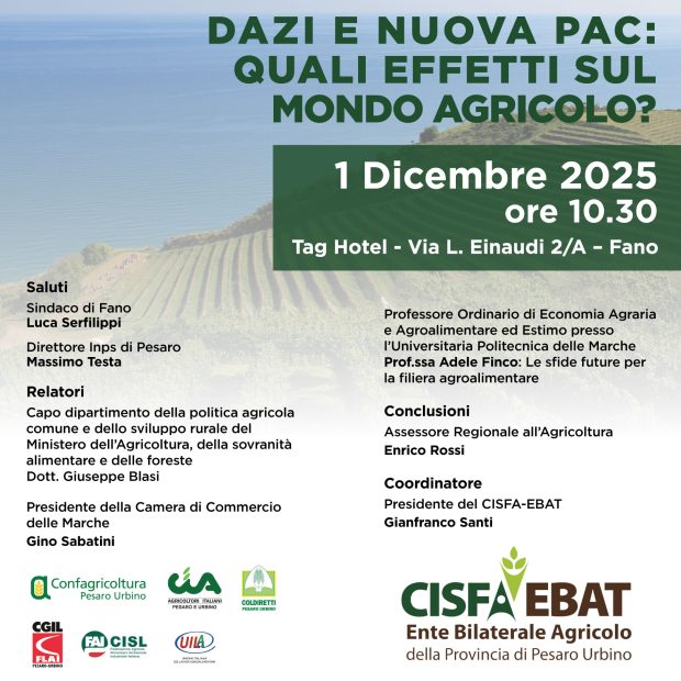 Dazi e nuova PAC: a Fano un confronto sui futuri scenari per il mondo agricolo