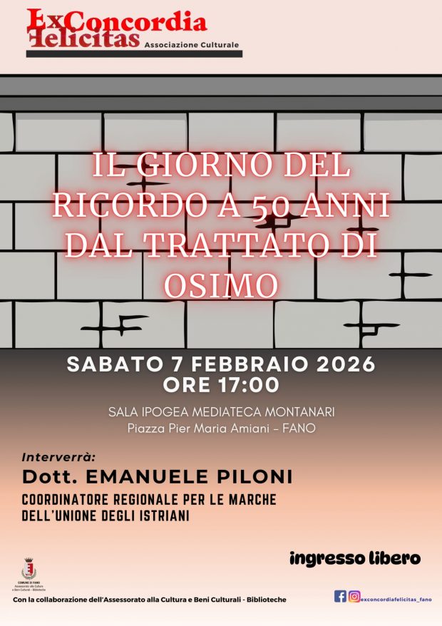 Il Giorno del Ricordo a 50 anni dal Trattato di Osimo: incontro pubblico alla MeMo di Fano