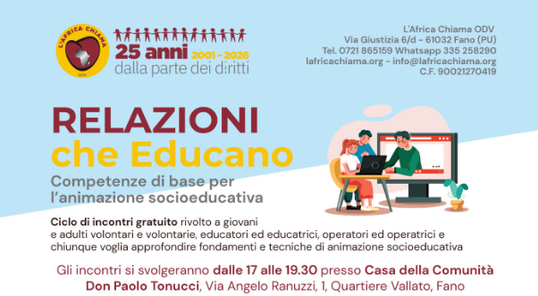 A Fano il corso gratuito per educatori e volontari “Relazioni che educano”, promosso da L’Africa Chiama