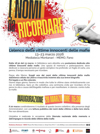 Fano, alla Mediateca Montanari l’elenco delle vittime innocenti delle mafie