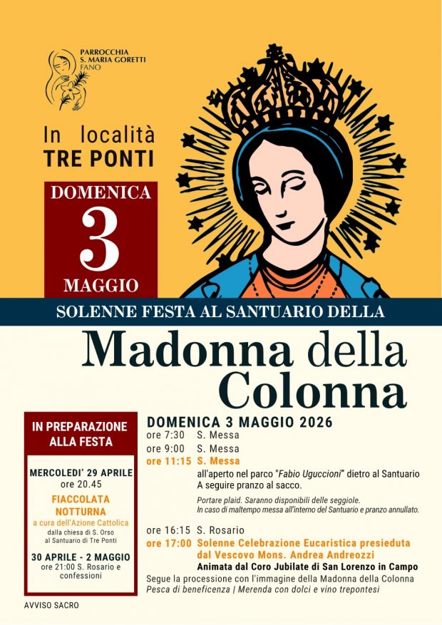 Domenica 3 maggio Fano festeggia la Madonna della Colonna