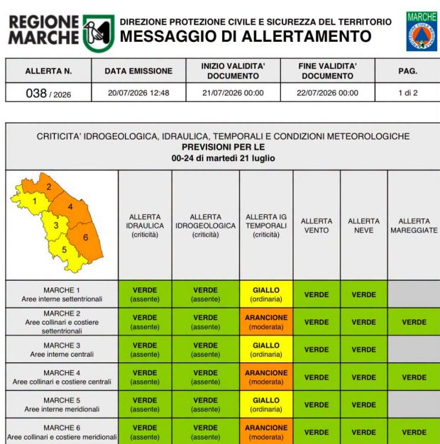 Allerta meteo arancione nelle Marche: forti temporali attesi anche in provincia di Pesaro Urbino